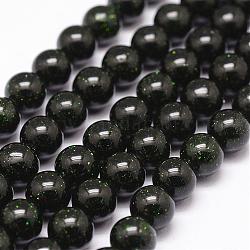 Chapelets de perles en pierre d'or verte synthétique, teints et chauffée, ronde, 10mm, Trou: 1.2mm, 38 pcs / chapelet, 14.5~15 pouce
