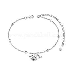 Bracelets de cheville à breloques en laiton Shegrace, avec aaa grade zircone cubique, chaînes de câbles et perles rondes, dauphin, platine, 8-1/4 pouce (21 cm)