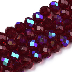 Electroplate Glass Beads Strands, Half Rainbow Plated, Faceted, Rondelle, Dark Red, 3.5x3mm, Hole: 0.4mm, about 123~127pcs/strand, 13.7~14.1 inch(35~36cm)