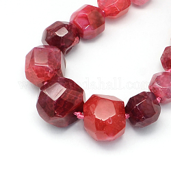 Dyed Natural Agate Bead Strands, Faceted Round/Polygon, FireBrick, 12~25x11~24x10~22mm, Hole: 2~3mm, about 27pcs/strand, 18.8 inch