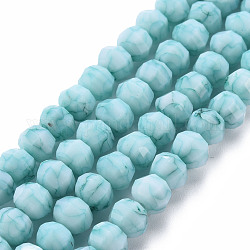 Opaque Baking Painted Crackle Glass Beads Strands, Faceted, Rondelle, Pale Turquoise, 8x6.5mm, Hole: 1.2mm, about 50pcs/strand, 12.8 inches(32.5cm)