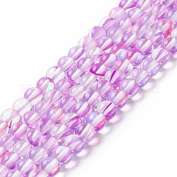 Chapelets de perles en pierre de lune synthétique, ronde, violette, 6mm, Trou: 0.8mm, Environ 63 pcs/chapelet, 14.57''~15.55'' (37~39.5 cm)