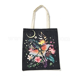 Sacs fourre-tout pour femmes en toile imprimée fleurs, papillons et lune, avec une poignée, sacs à bandoulière pour faire du shopping, rectangle, colorées, 60 cm