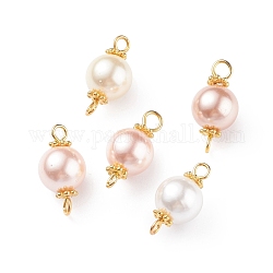 Ciondoli connettore perla conchiglia, con finiture in ottone dorato e lega, tondo, colore misto, 17x8.5mm, Foro: 1.6~1.8 mm