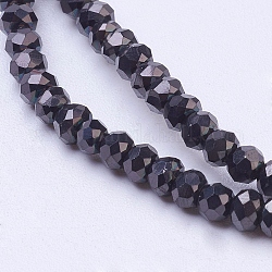 Fili di perle di vetro placcato, sfaccettato, rondelle, nero placcato, 3x2mm, Foro: 0.5 mm, circa 188~190pcs/filo, 14.5 pollice