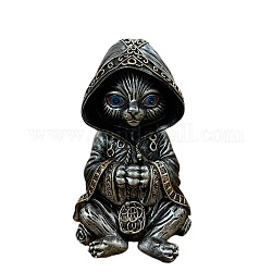 Figurine di gatto mago in resina di Halloween, per la decorazione della scrivania di casa, nero, 80x95x150mm