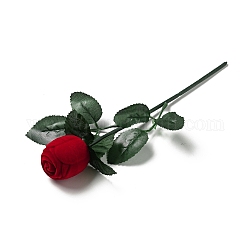 Beflockte Rosenfingerringboxen aus Kunststoff, für die Geschenkverpackung zum Valentinstag, mit Schwamm im Inneren, rot, 25x12x5 cm, Blume: 4.4x3.9 cm, Innendurchmesser: 3.3 cm