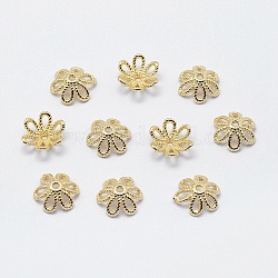 6-Petal Brass Caps, Long-Lasting Plated, Real 18K Gold Plated, Nickel Free, Flower, 10.5x3.5mm, Hole: 1mm