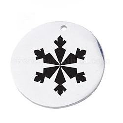 Noël 304 pendentifs en acier inoxydable, plat et circulaire avec flocon de neige, couleur inoxydable, 20mm