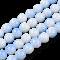 Brins de perles de verre peintes au four opaques bicolores, ronde, bleuet, 8x7mm, Trou: 1.2mm, Environ 100~102 pcs/chapelet, 29.53~30.12 pouce (75~76.5 cm)