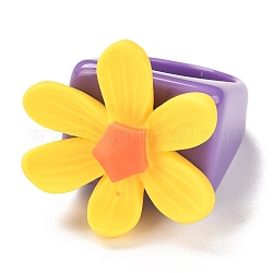 Acryl Fingerringe, Quadrat mit Harzblume, Gelb, uns Größe 7 3/4 (17.9mm), 7~19.5 mm, Innendurchmesser: 18 mm