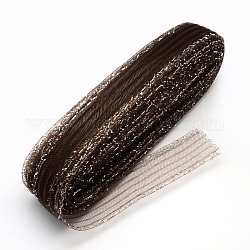 Сетка ленту, пластиковый сетчатый шнур, с серебряной металлического корда, кокосового коричневый, 4.5 см, о 25 ярдов / пачка