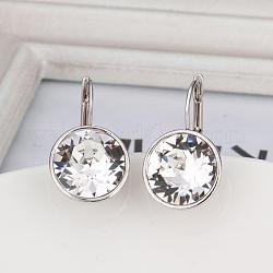 Real Platinum Plated Tin Alloy Cubic Zirconia Leverback Earrings, Clear, 22x13mm
