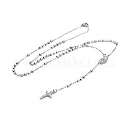 304 collane rosario in acciaio inox di perline per pasqua, croce crocifisso e vergine maria, colore acciaio inossidabile, 21 pollice (53.5 cm)