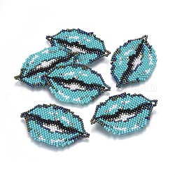 Liens de perles de rocaille japonaises miyuki & toho, motif de tissage, lèvre, dark cyan, 26~27x42~43x1.7mm, Trou: 2mm