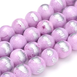 Natürliche Jade Perlen Stränge, gebürstete silberne Farbe, gefärbt, Runde, Pflaume, 10 mm, Bohrung: 0.8 mm, ca. 40 Stk. / Strang, 15.94 Zoll (40.5 cm)
