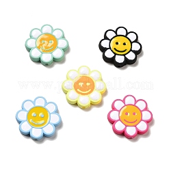 Opaque Acrylic Beads, with Enamel, Flower with Smiling Face, Mixed Color, 24.5~25x4mm, Hole: 1.5mm