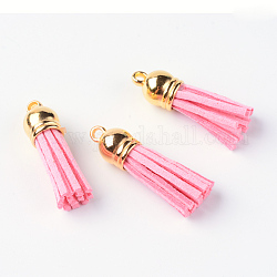 Decoraciones colgante borla de gamuza sintética, con extremos de cable de plástico ccb, rosa perla, 35~37x10mm, agujero: 2.5~3 mm