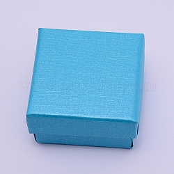 Caja de papel, tapa a presión, con esponja, caja del anillo, cuadrado, cielo azul profundo, 5x5x3.1 cm