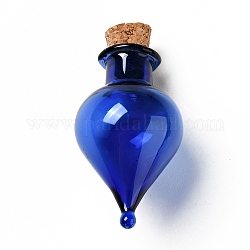 Ornamento di bottiglie di sughero in vetro a goccia, bottiglie vuote di vetro che desiderano, fiale fai da te per decorazioni pendenti, blu, 3.6cm