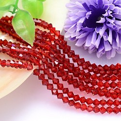 Faceted Imitation Austrian Crystal Bead Strands, Grade AAA, Bicone, Red, 8x8mm, Hole: 0.9~1mm, about 50pcs/strand, 15.7 inch
