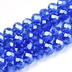 Chapelets de perles en verre électroplaqué, perle plaquée lustre, facette, rondelle, bleu moyen, 8x6mm, Trou: 1mm, Environ 65~72 pcs/chapelet, 15.7~16.1 pouce (40~41 cm)