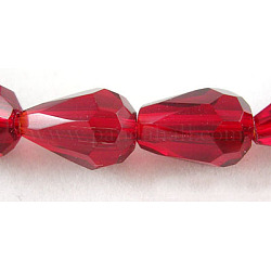 Стеклянные бусины, кристалла Suncatcher, граненые, капля, темно-красный, 11x7 мм, отверстие : 1 мм, около 56~58 шт / нитка, 25 дюйм