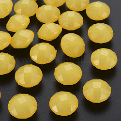 Perles en acrylique de gelée d'imitation, facette, plat rond, jaune, 18.5x12.5mm, Trou: 1.5mm, environ 220 pcs/500 g