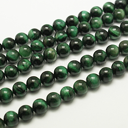 Natürlichen Tigerauge Perlen Stränge, Runde, gefärbt und erhitzt, mittleres Seegrün, ca. 8 mm Durchmesser, Bohrung: 1 mm, ca. 49 Stk. / Strang, 15.3 Zoll
