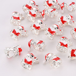 Natale dello smalto della lega European Beads, Babbo Natale, perline con foro grande, argento, rosso, 17x13.5x12mm, Foro: 5 mm