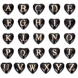 PH PandaHall Letter Beads for Jewelry Making, 26PCS Alphabet A-Z Charms Black Heart Beads Lampwork Glass Beads Spacer with Enamel for Boho DIY Necklace Bracelet Earring Crafts Making