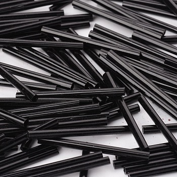 Glass Bugle Beads, Seed Beads, Black, about 3mm wide, 31~34mm long, hole: 0.5mm, about 155pcs/50g