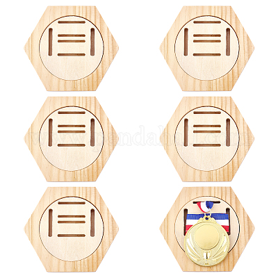 Ahadermaker 6 ensembles de présentoir de médaille en nid d abeille  auto-adhésif en bois, boîte de sport d épissure créative hexagonale,  burlywood