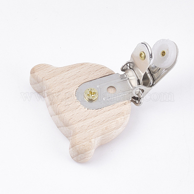 Beech Wood Baby Pacifier Holder Clips, with Iron Clips, Bear, Platinum,  BurlyWood, 49x50x18mm, Hole: 3.5x6mm