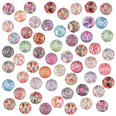 50 Cabochons Verre Fleur Imprimé 18mm - Mosaïque DIY Bijoux - Couleurs Mélangées