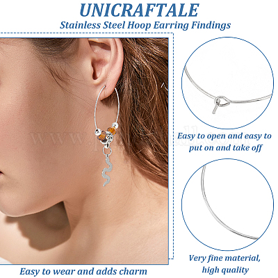 UNICRAFTALE about 50pcs 30mm Wine Glass Charms Rings Stainless Steel Hoop  Earring Findings 0.7mm Pin Earring Beading for Women Basketball Wives Hoop