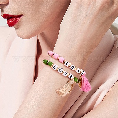 Clataly Bracciale Morbido In Ceramica Colorato Con Lettera AMORE | Bracciale Elasticio Staccabile | Gioielli Boho Per Donne E Ragazze