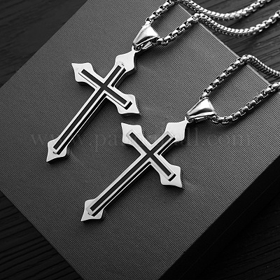 Halsketten mit Anhänger aus schwarzer Emaille und Kreuz&nbsp;FS-WGF2765-01-1