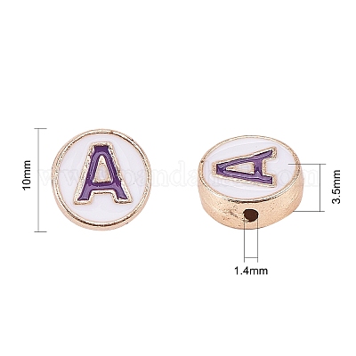 1PC Round White Enamel Letter Beads 10mm, White and Gold Letter