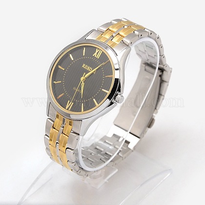 ファッショナブルなクラシックメンズツートーン合金クォーツ腕時計  ステンレス製の時計バンドに  ステンレス製のカラー＆ゴールデン  75mm WACH-M088-03-1