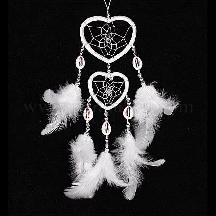 Паутина/сетка с плетением в виде сердечек и настенными украшениями из перьев PW-WG99519-01-1