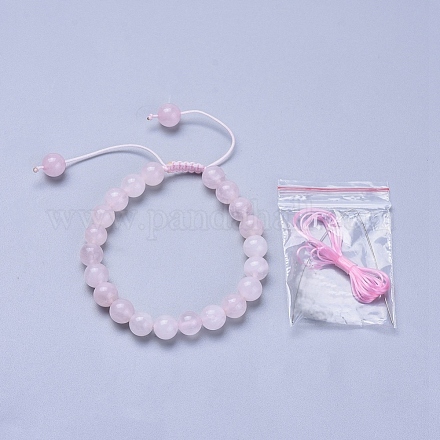 Braccialetti di perline rotondi intrecciati in quarzo rosa naturale regolabili BJEW-PH01416-1