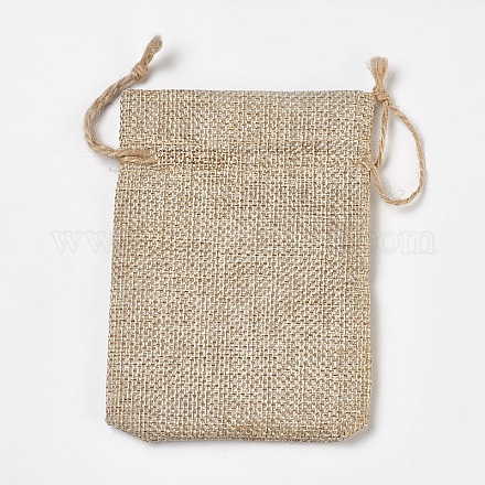 リネンパッキングポーチ  巾着袋  淡い茶色  11.8~12x8.8~9cm ABAG-WH0010-B01-1