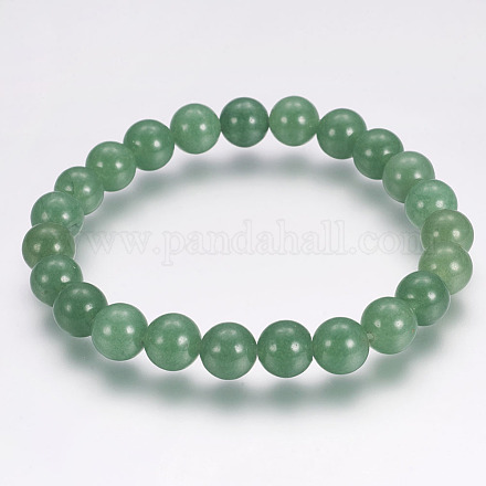 Натуральный зеленый авантюрин круглый браслет из бисера BJEW-L593-A07-1
