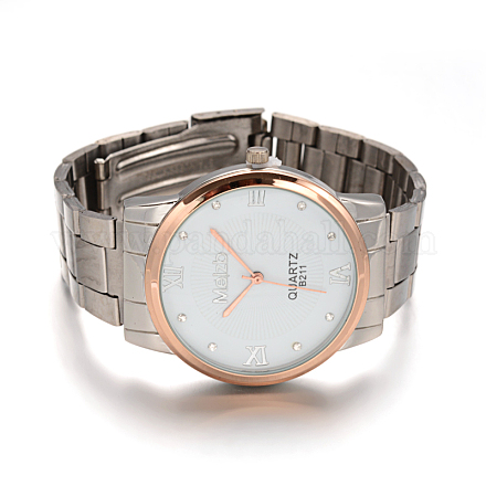 流行のメンズステンレス鋼の合金の水晶腕時計  ホワイト  70~90mm、頭を見て：46.5x43x10.5mm X-WACH-L033A-14A-1