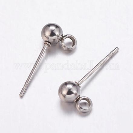 304 Stainless Steel Ball Stud Earrings Findings STAS-K146-017-4mm-1
