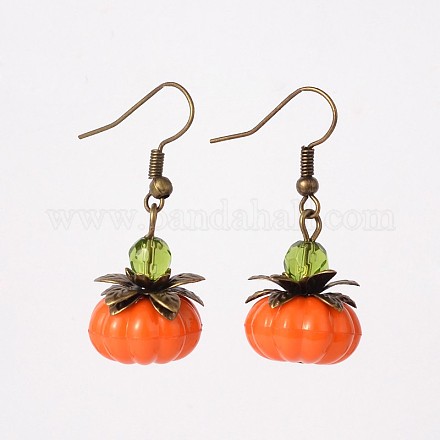 Halloween Opaque Acrylic Pumpkin Dangle Earrings EJEW-JE01572-1