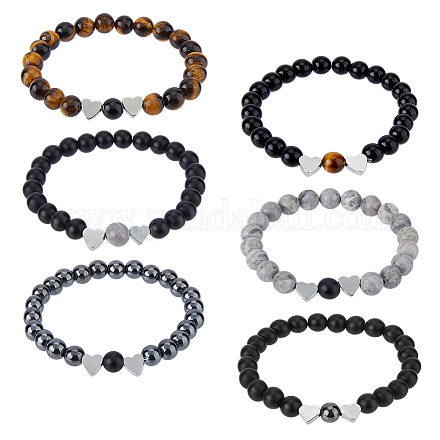 Fibloom 3 set 3 set di braccialetti elasticizzati con perline rotonde in vetro e pietre preziose miste naturali e sintetiche BJEW-FI0001-39-1