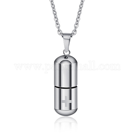 Pilule en acier inoxydable 316l avec collier pendentif cendres urne croix avec chaînes de câble BOTT-PW0001-010P-1
