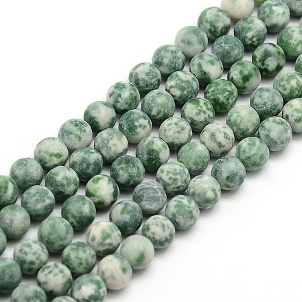 Tache verte naturelle givrée jasper brins de perles rondes G-M064-8mm-10-1